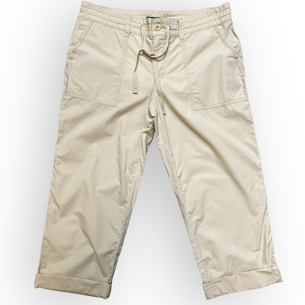 NWT Lauren Ralph Lauren Khaki Tan 100%‎ Cotton Drawstring Waist Cropped Pants